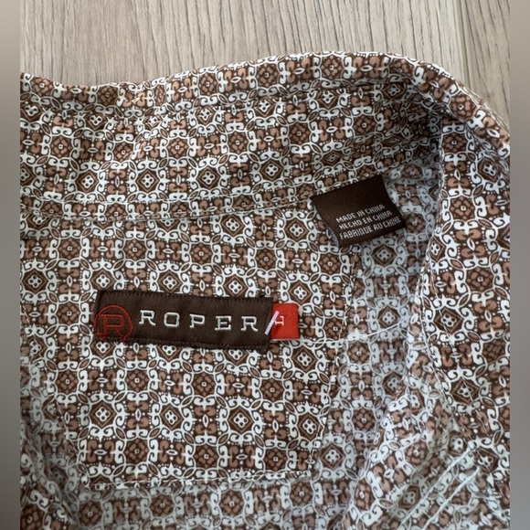 ROPER Brown and White Geometric Shirt 👕 - Picture 3 of 7